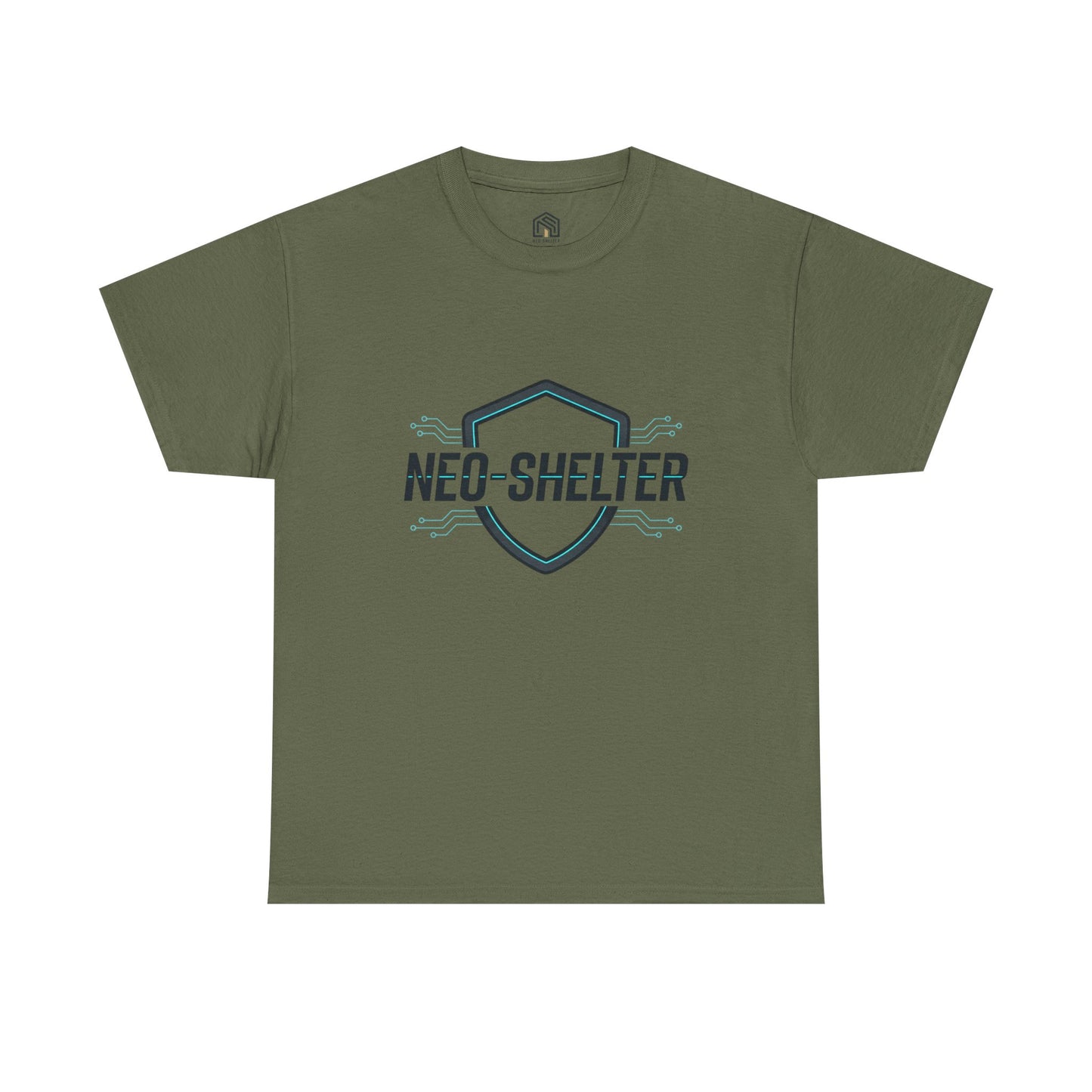 Neo-Shelter Shield Tee — Minimal Protective Logo T-Shirt