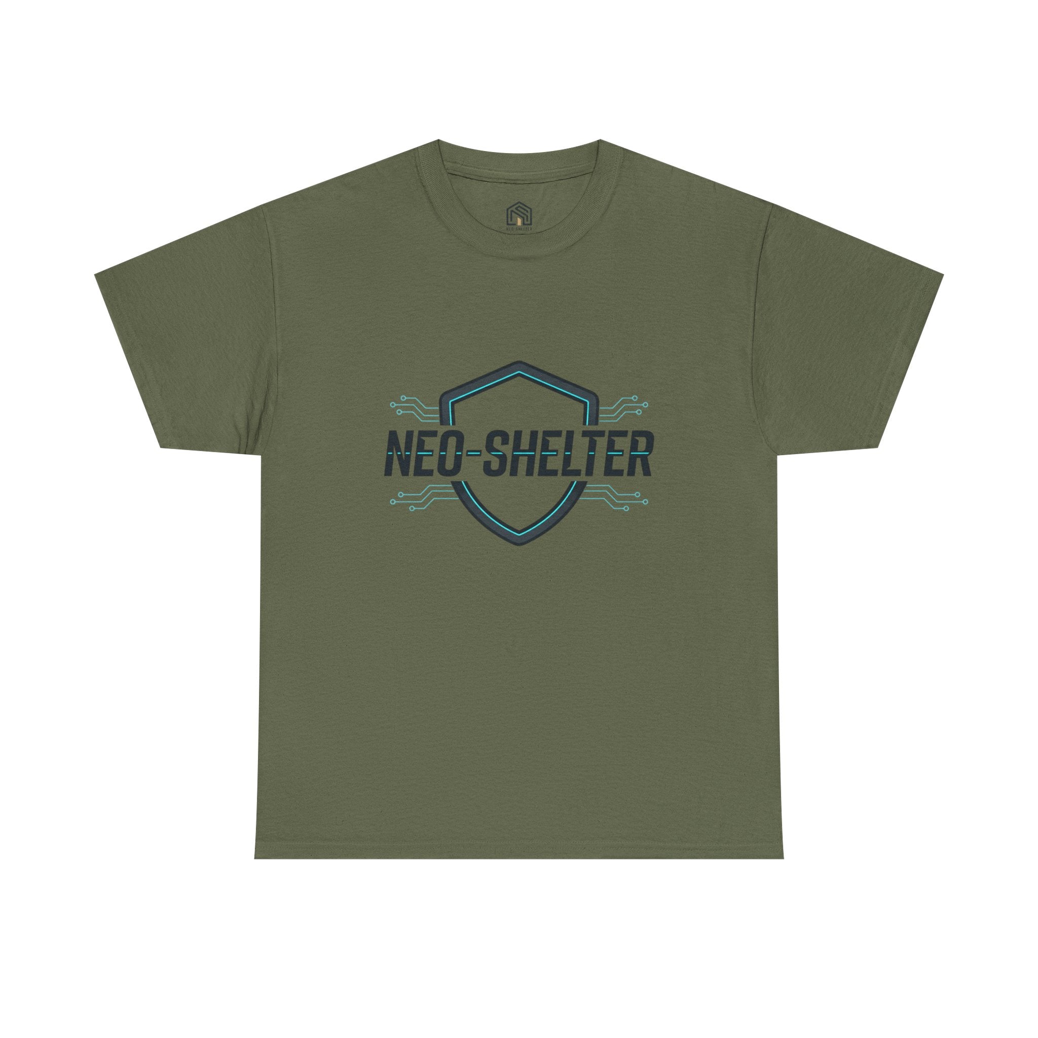 Neo-Shelter Shield Tee — Minimal Protective Logo T-Shirt